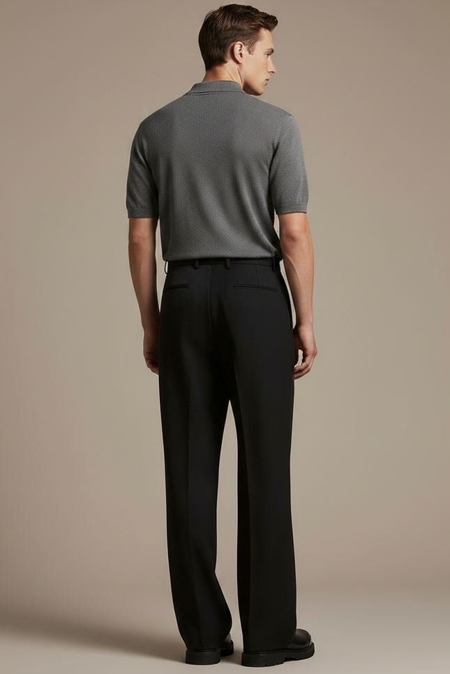 Pantalon À Pince Noir Droit Fluide Élégant Homme - Laine - vue 2