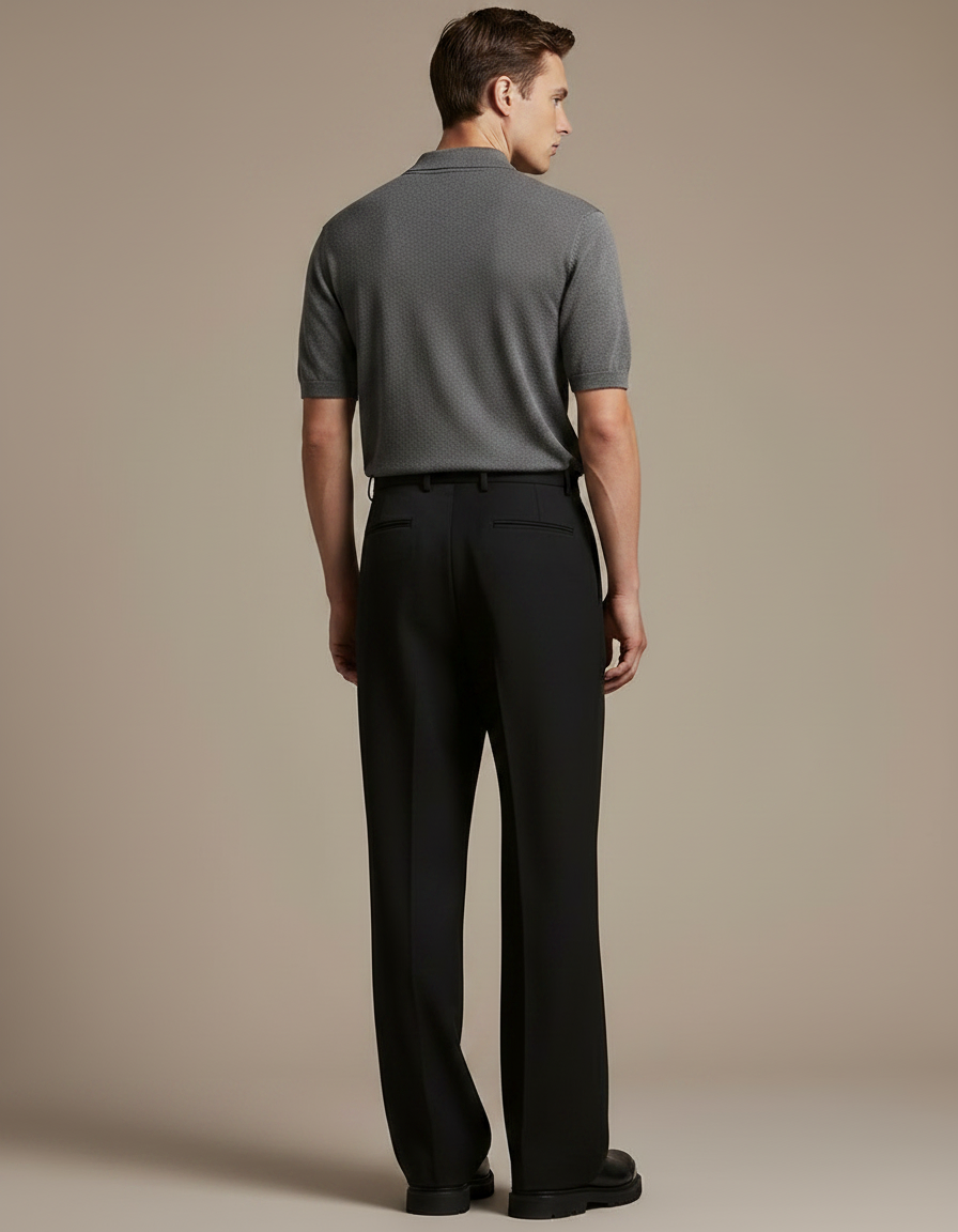 Pantalon À Pince Noir Droit Fluide Élégant Homme - Laine - vue 2