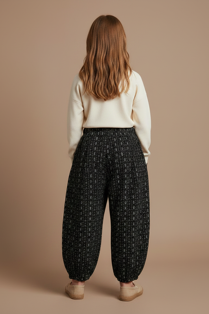 Pantalon À Pince Noir Imprimé Fluide Hiver Fille - Tweed - vue 2