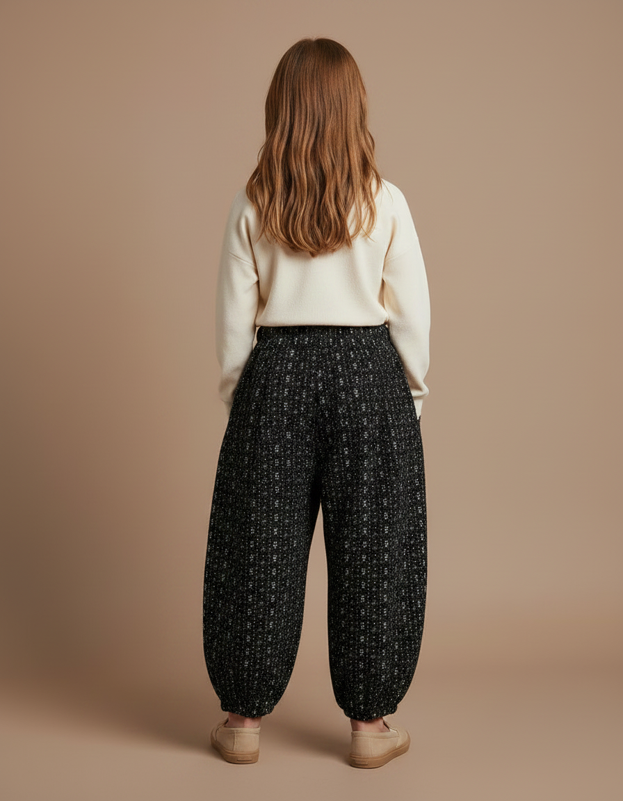 Pantalon À Pince Noir Imprimé Fluide Hiver Fille - Tweed - vue 2