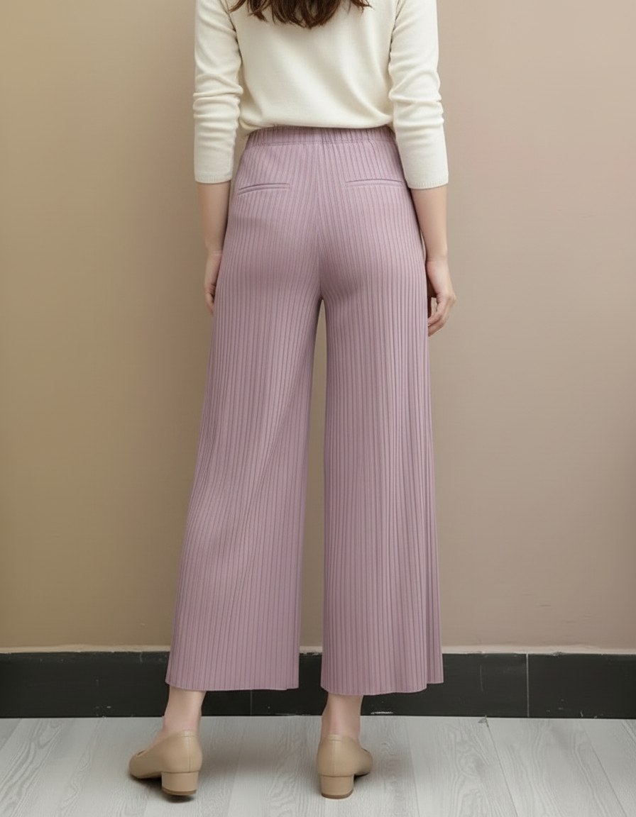 Pantalon À Pince Plissé Violet Fluide Élégant Femme - Polyester - vue 2