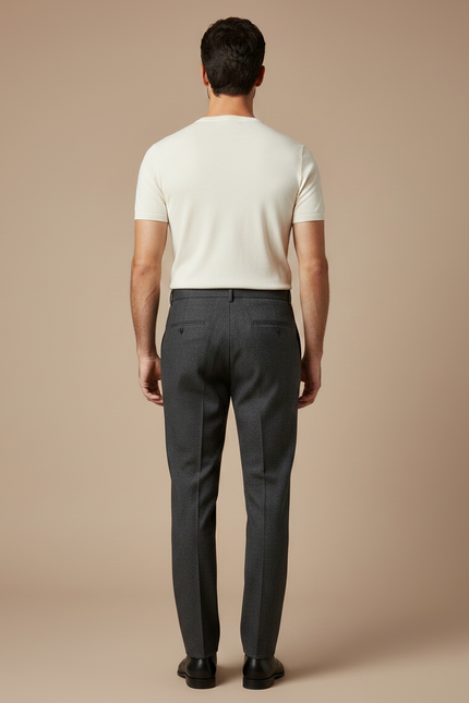 Pantalon À Pince Gris Anthracite Laine Plissé Droit Formel - vue 2