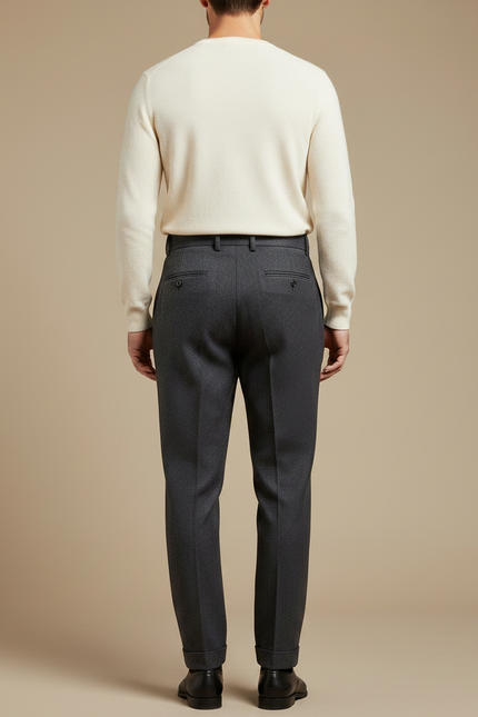 Pantalon À Pince Gris Foncé Laine Plissé Droit Élégant - vue 2