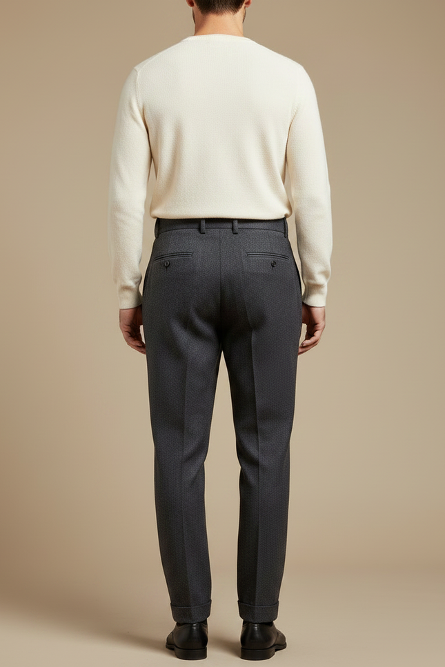 Pantalon À Pince Gris Foncé Laine Plissé Droit Élégant - vue 2