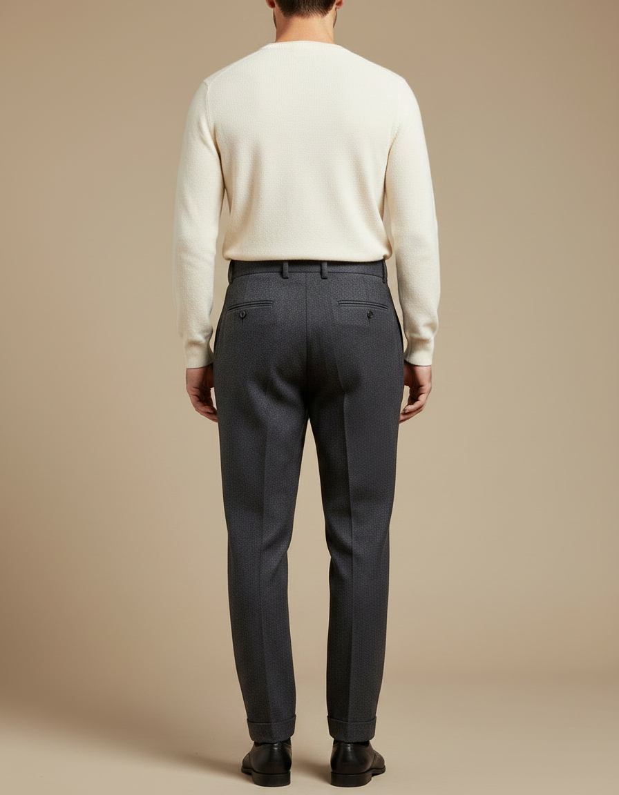 Pantalon À Pince Gris Foncé Laine Plissé Droit Élégant - vue 2