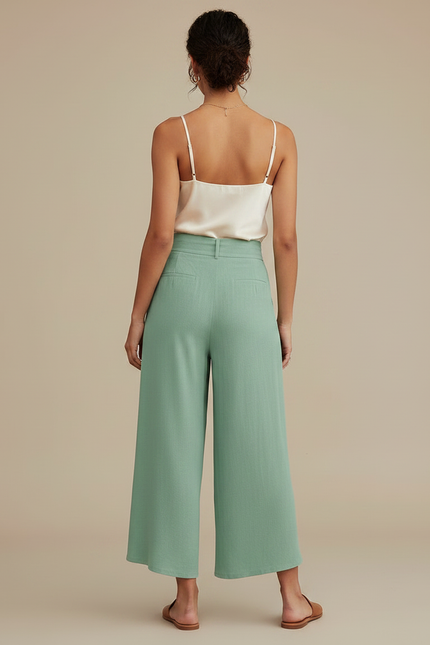 Pantalon À Pince Vert Menthe Fluide Ample Élégant - Lin - vue 2