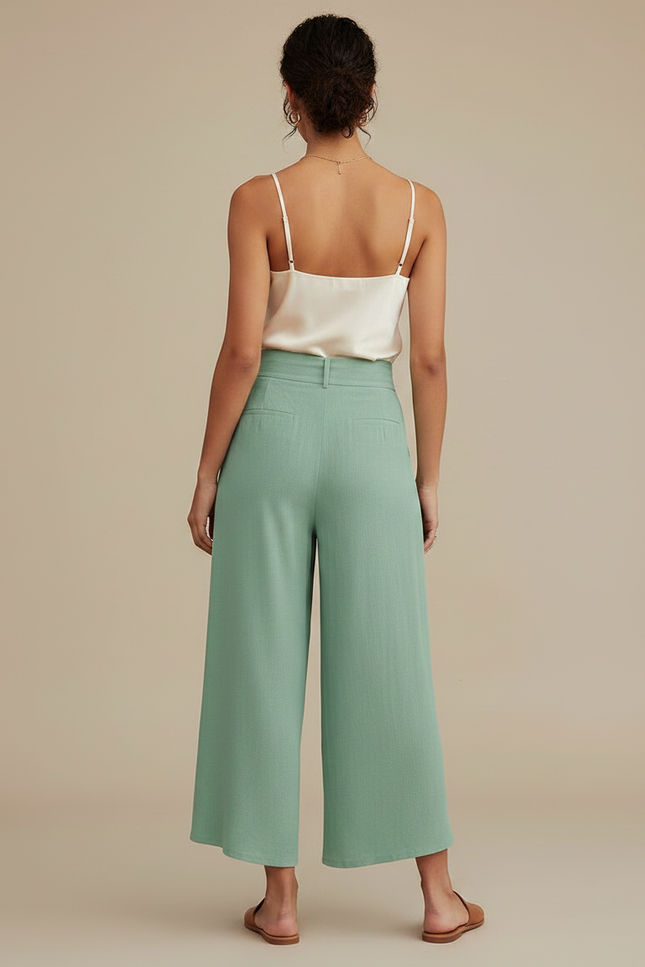Pantalon À Pince Vert Menthe Fluide Ample Élégant - Lin - vue 2