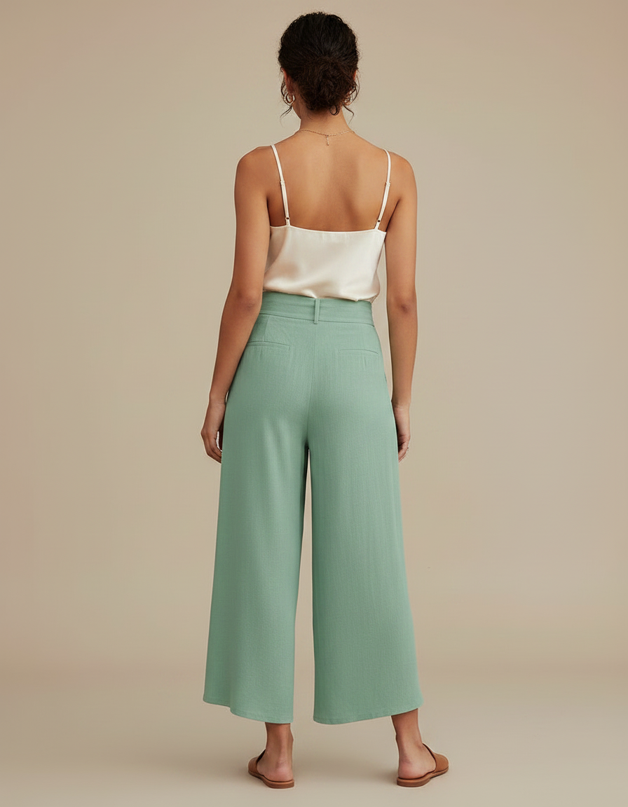 Pantalon À Pince Vert Menthe Fluide Ample Élégant - Lin - vue 2