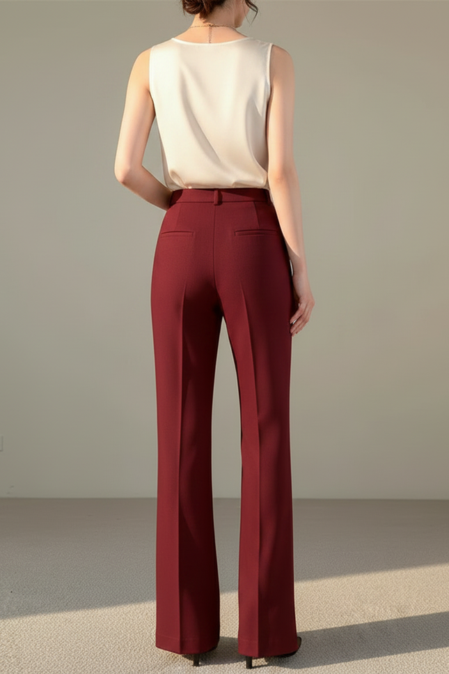 Pantalon À Pince Bordeaux Fluide Taille Haute Élégant - Polyester - vue 2