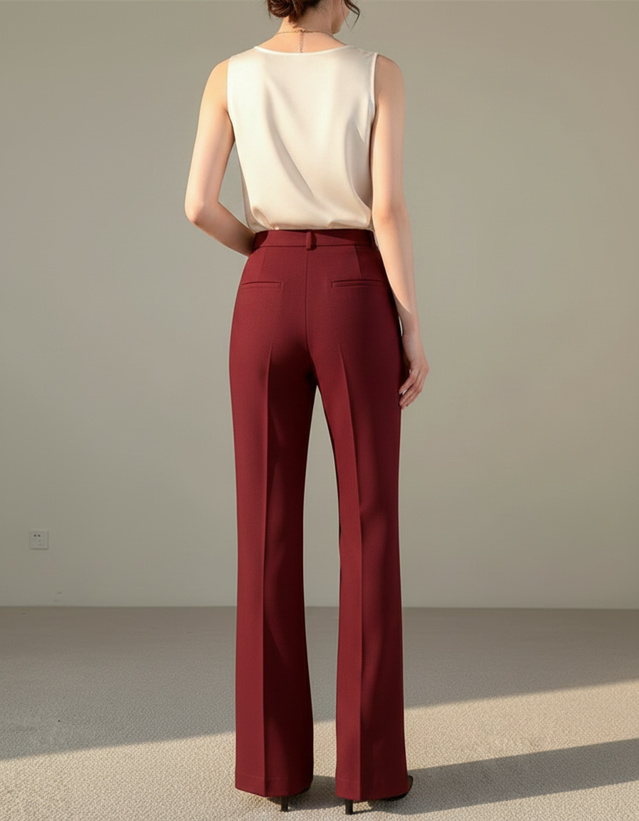 Pantalon À Pince Bordeaux Fluide Taille Haute Élégant - Polyester - vue 2
