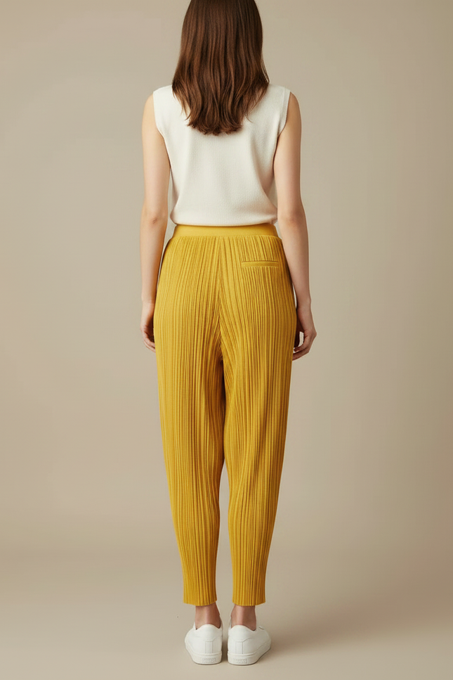 Pantalon À Pince Plissé Jaune Fluide Ample Femme - Polyester - vue 2