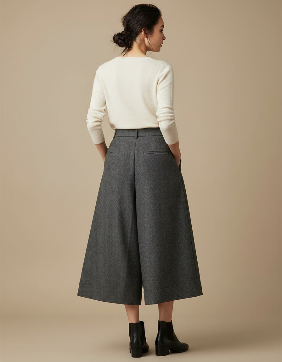 Pantalon À Pince Gris Ample Plissé Laine Élégant - Tweed - vue 2
