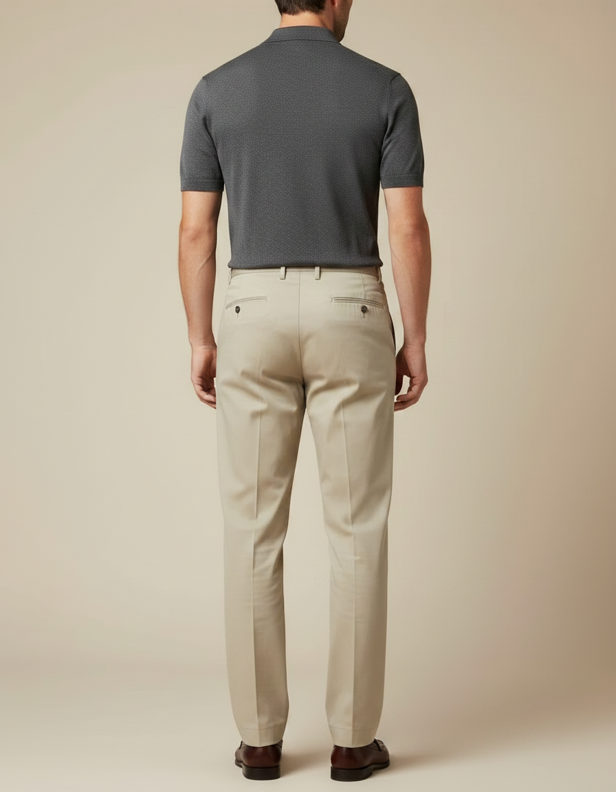 Pantalon À Pince Italien Homme - Beige Gabardine - vue 2