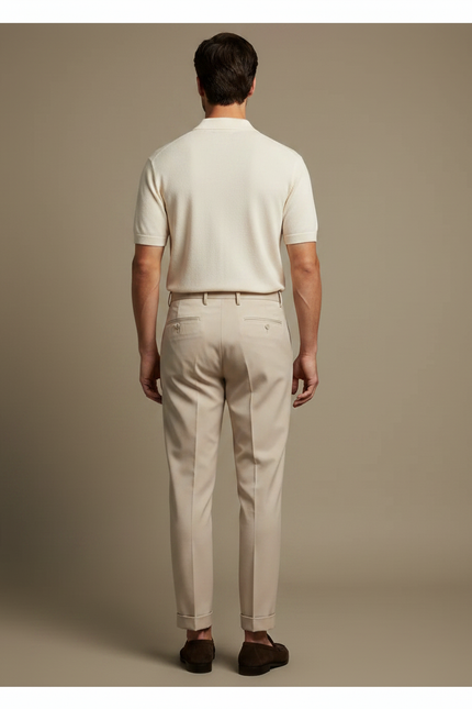 Pantalon À Pince Beige Plissé Fluide Élégant Homme - Gabardine - vue 2