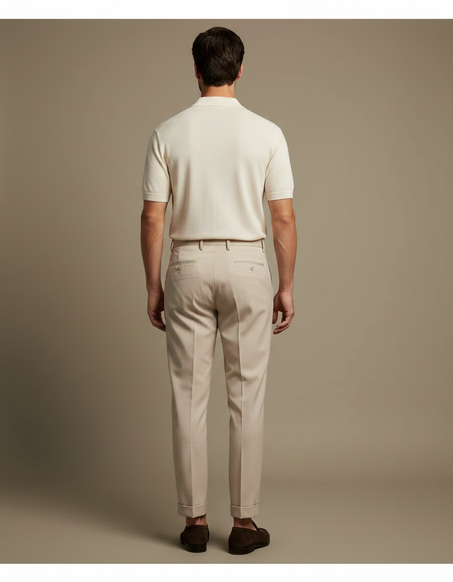 Pantalon À Pince Beige Plissé Fluide Élégant Homme - Gabardine - vue 2