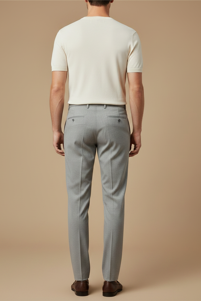 Pantalon À Pince Gris Clair Micro-Motif Slim Élégant - Laine - vue 2