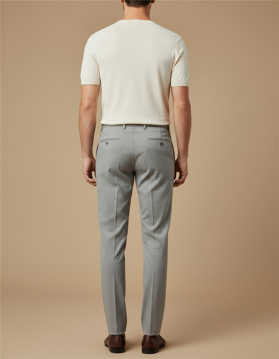 Pantalon À Pince Gris Clair Micro-Motif Slim Élégant - Laine - vue 2