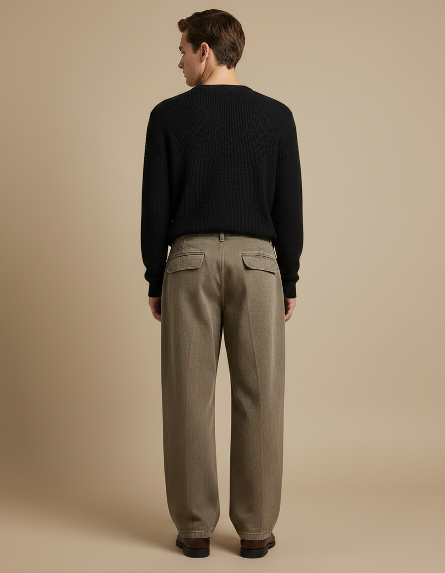 Pantalon À Pince Kaki Plissé Ample Homme Décontracté - Toile - vue 2