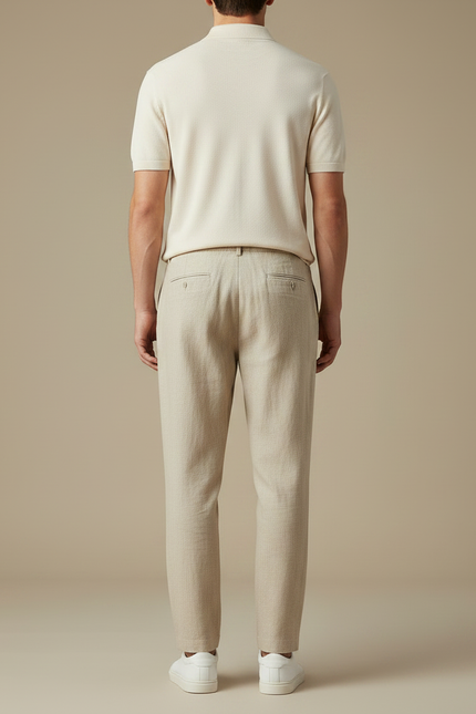 Pantalon À Pince Beige Lin Plissé Décontracté Homme - vue 2