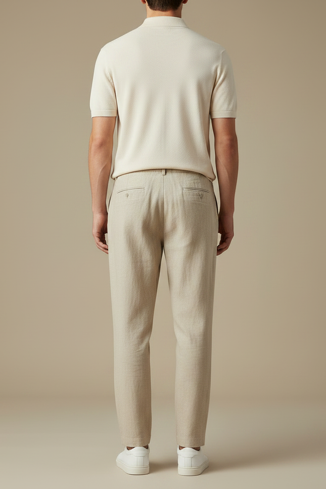Pantalon À Pince Beige Lin Plissé Décontracté Homme - vue 2