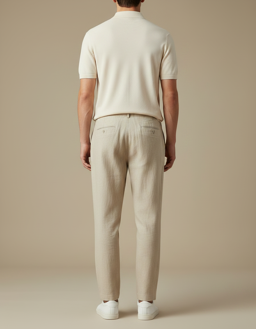 Pantalon À Pince Beige Lin Plissé Décontracté Homme - vue 2