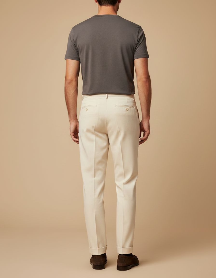 Pantalon À Pince Crème Droit Plissé Élégant Homme - Beige Gabardine - vue 2