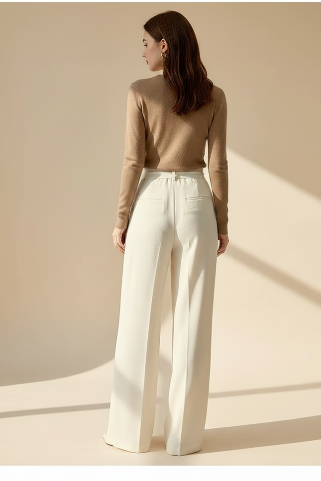 Pantalon À Pince Blanc Cassé Fluide Ample Élégant - Viscose - vue 2