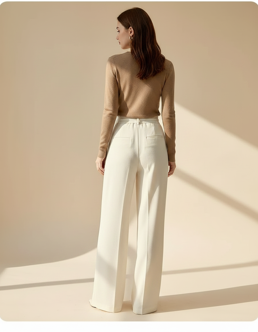 Pantalon À Pince Blanc Cassé Fluide Ample Élégant - Viscose - vue 2