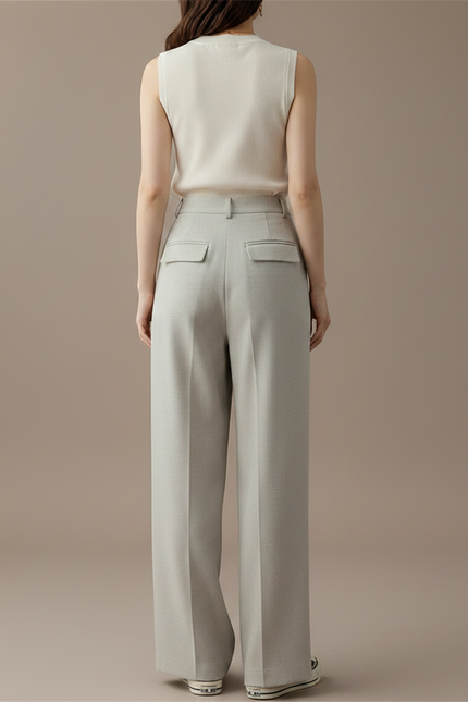 Pantalon À Pince Gris Lin Ample Plissé Élégant Femme - vue 2