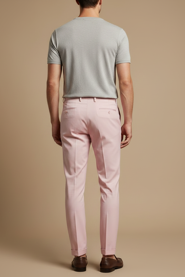 Pantalon À Pince Rose Droit Élégant Homme - Gabardine - vue 2