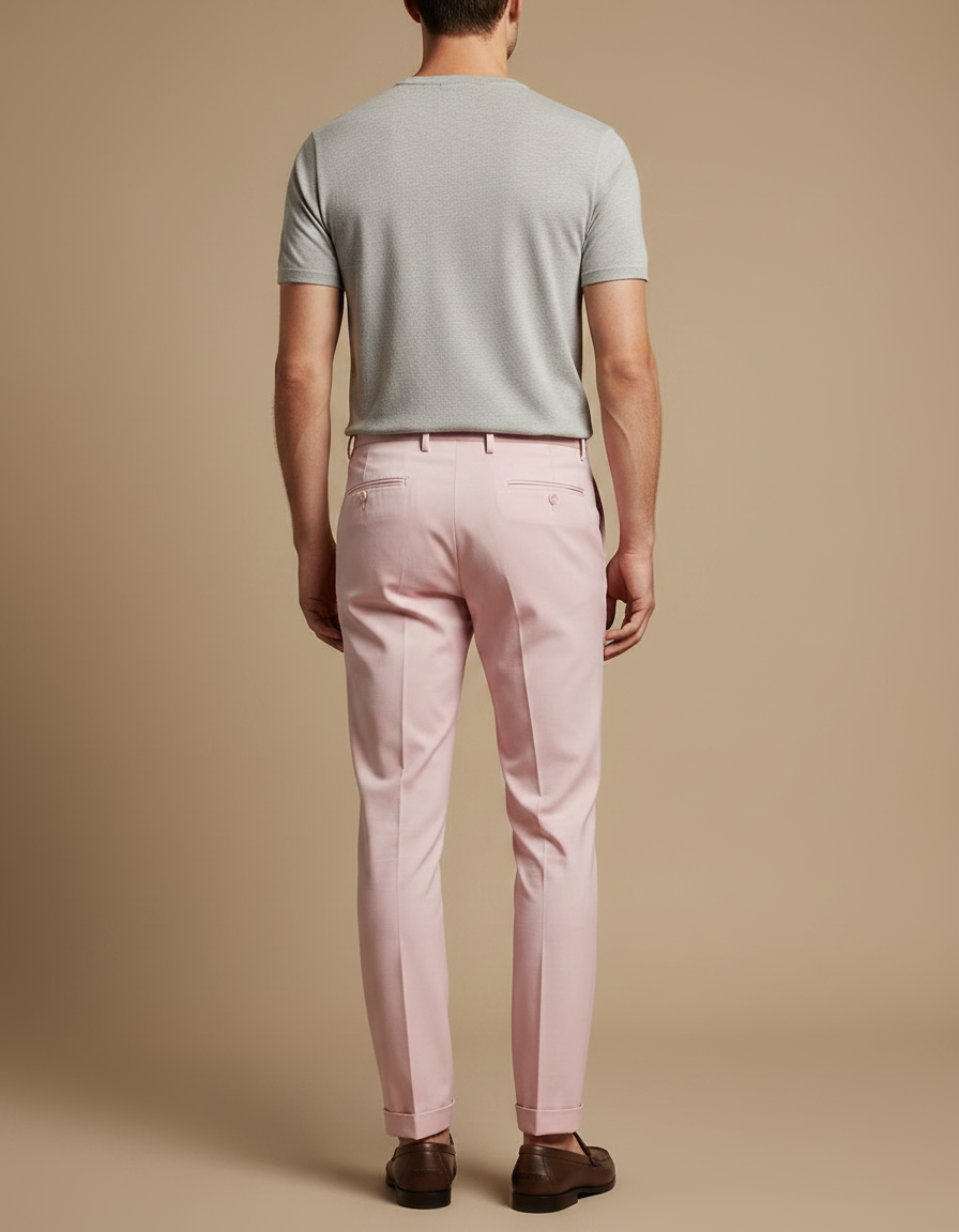 Pantalon À Pince Rose Droit Élégant Homme - Gabardine - vue 2