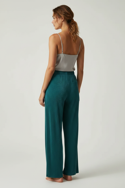 Pantalon À Pince Plissé Fluide Vert Émeraude Confortable - Cordé - vue 2