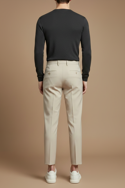 Pantalon À Pince Beige Slim Cropped Plissé Homme - Gabardine - vue 2