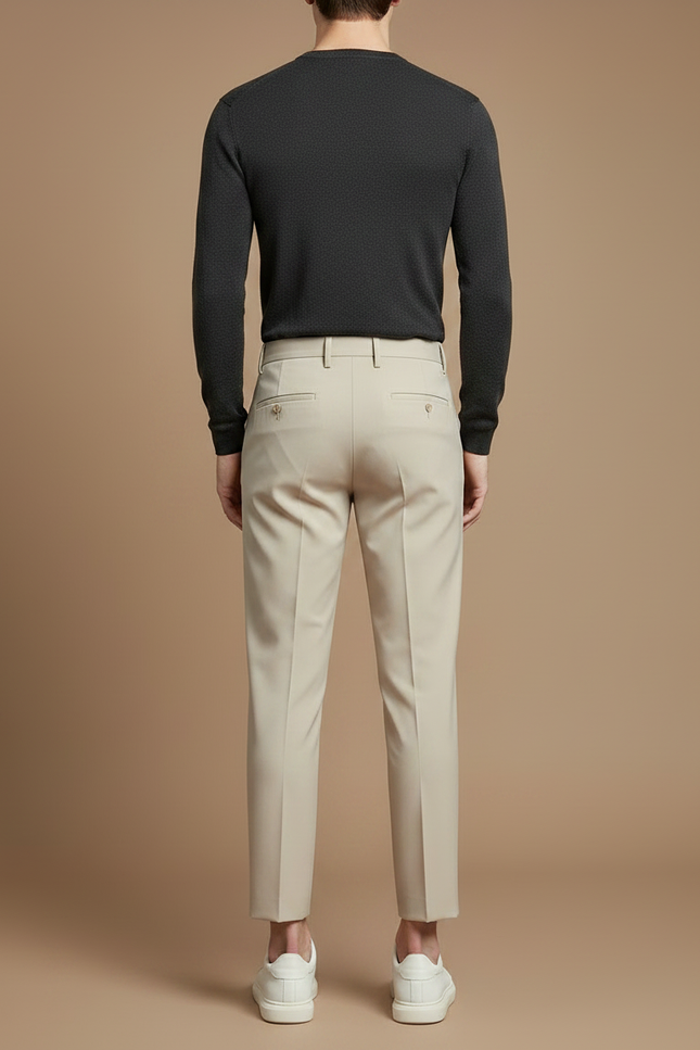 Pantalon À Pince Beige Slim Cropped Plissé Homme - Gabardine - vue 2