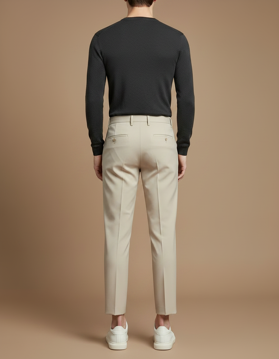 Pantalon À Pince Beige Slim Cropped Plissé Homme - Gabardine - vue 2