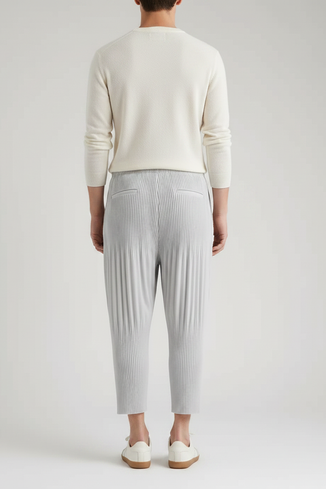 Pantalon À Pince Gris Plissé Ample Décontracté Fluide - Polyester - vue 2