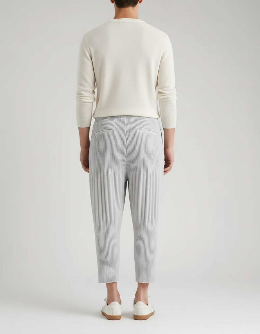 Pantalon À Pince Gris Plissé Ample Décontracté Fluide - Polyester - vue 2