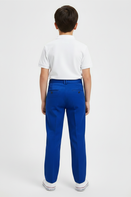 Pantalon À Pince Bleu Royal Plissé Droit Enfant - Gabardine - vue 2