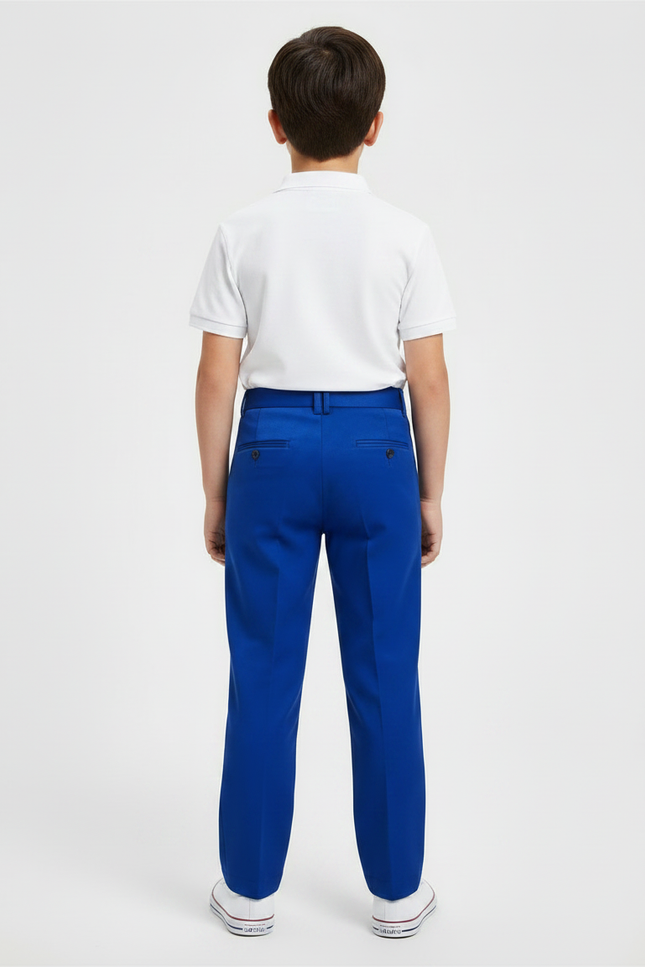 Pantalon À Pince Bleu Royal Plissé Droit Enfant - Gabardine - vue 2