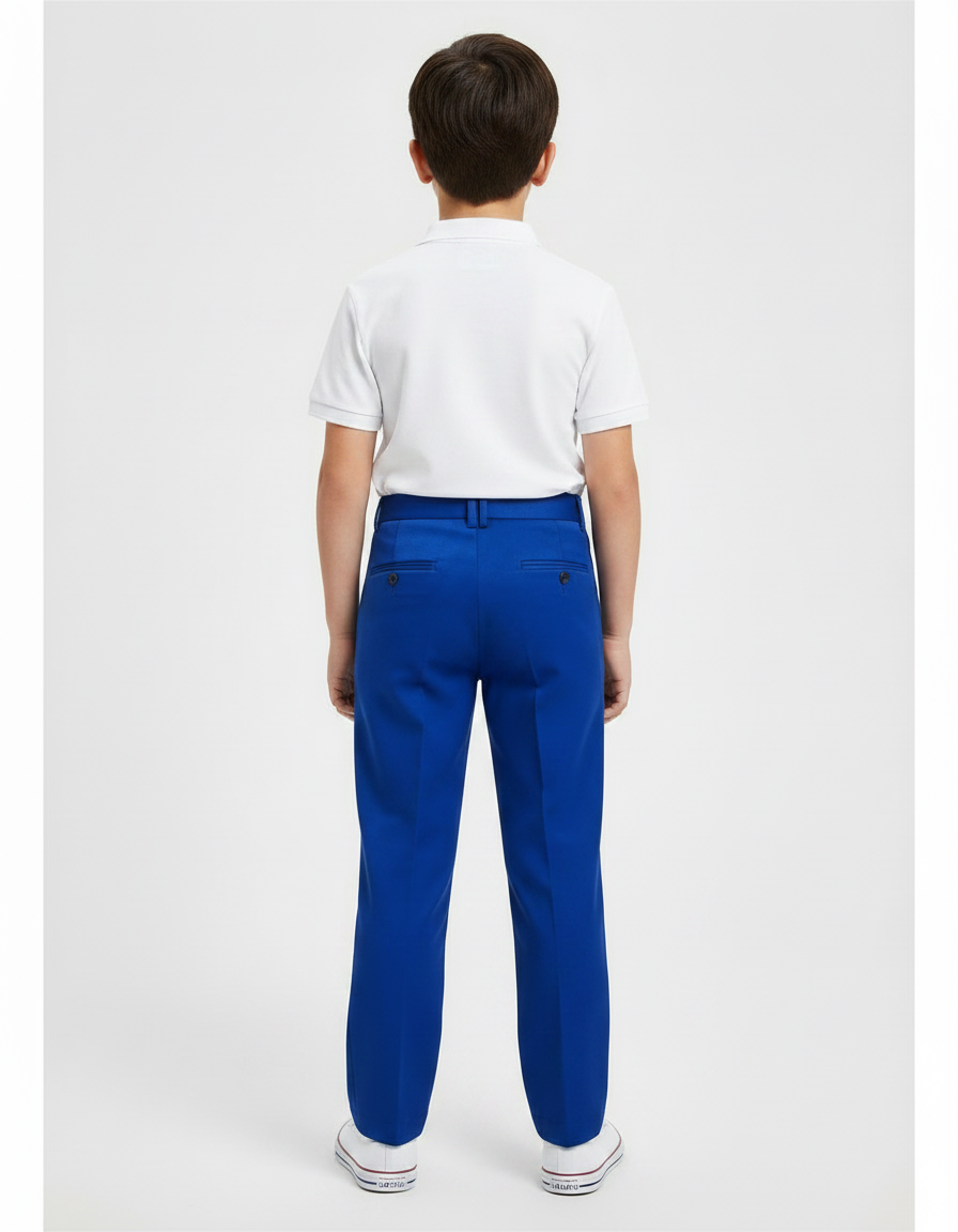 Pantalon À Pince Bleu Royal Plissé Droit Enfant - Gabardine - vue 2