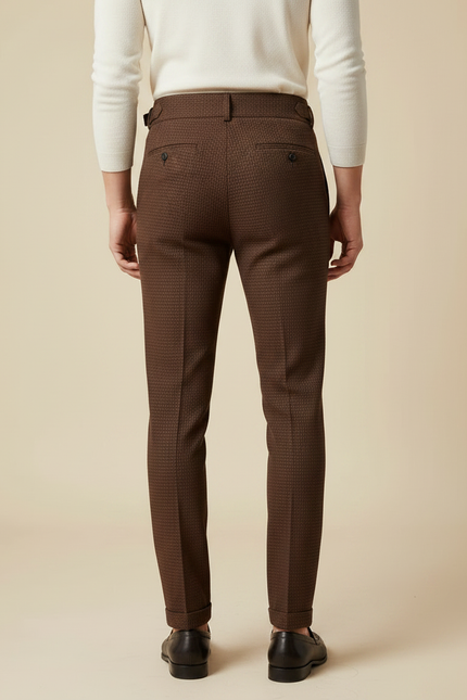 Pantalon À Pince Marron Tissé Slim Élégant Homme - Laine - vue 2