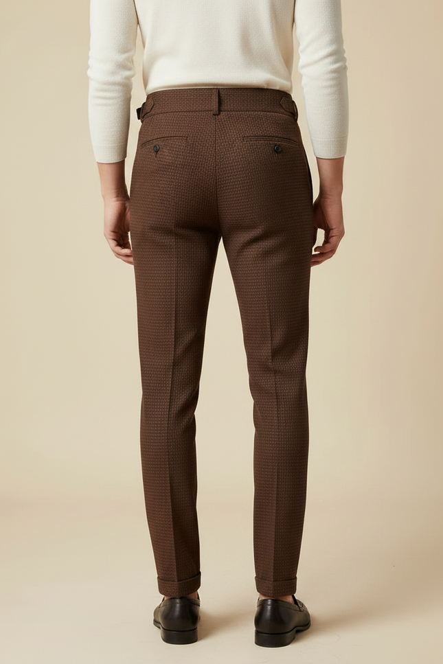 Pantalon À Pince Marron Tissé Slim Élégant Homme - Laine - vue 2