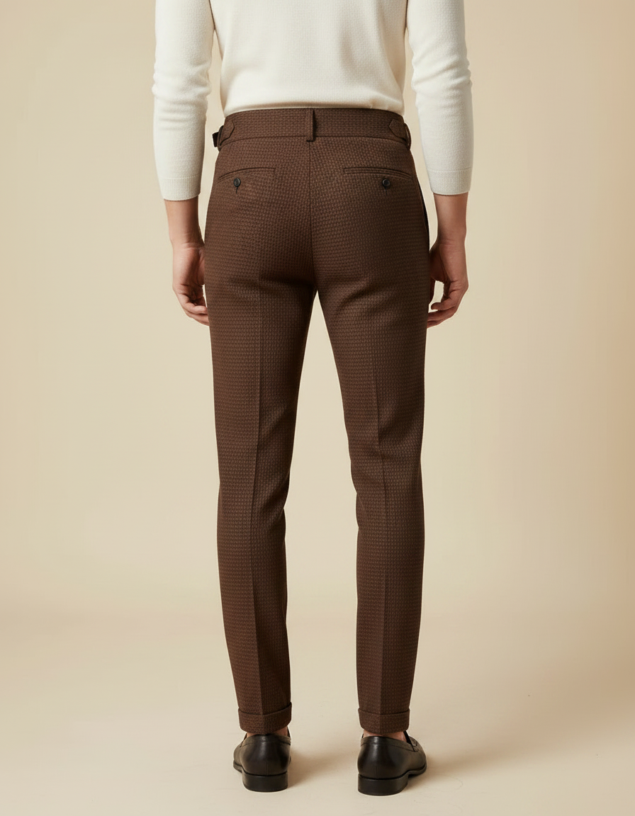 Pantalon À Pince Marron Tissé Slim Élégant Homme - Laine - vue 2