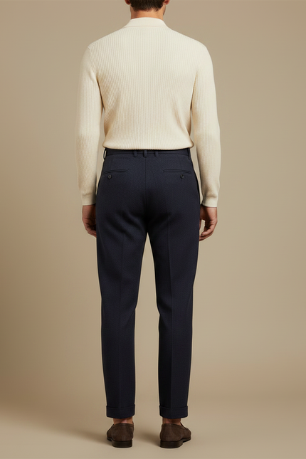 Pantalon À Pince Bleu Marine Plissé Droit Élégant - Laine - vue 2