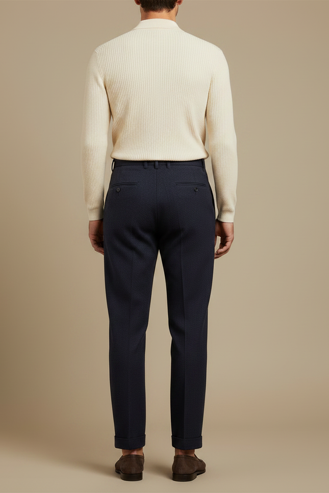 Pantalon À Pince Bleu Marine Plissé Droit Élégant - Laine - vue 2