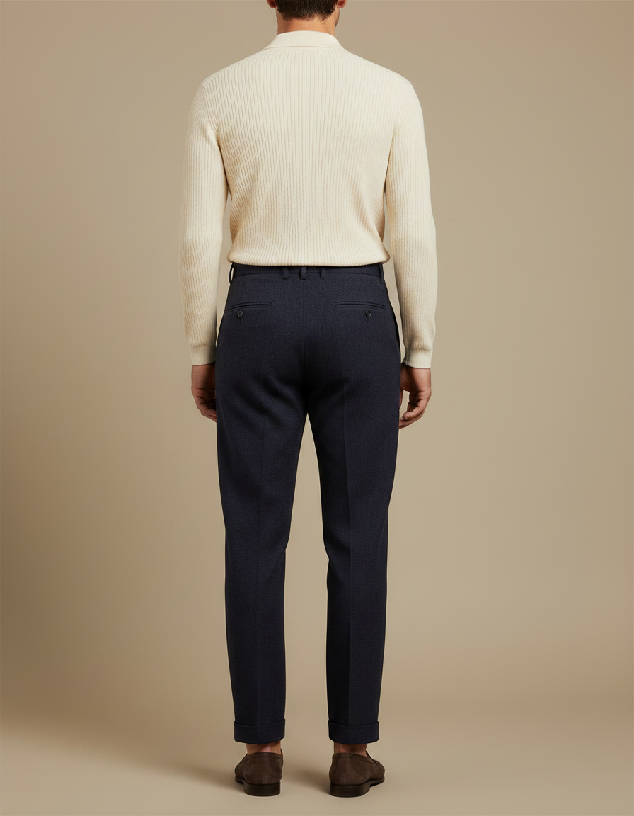 Pantalon À Pince Bleu Marine Plissé Droit Élégant - Laine - vue 2