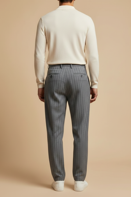 Pantalon À Pince Gris Rayé Plissé Décontracté Homme - Laine - vue 2