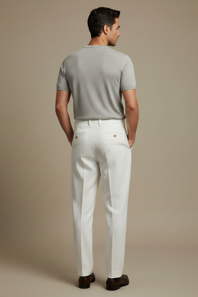 Pantalon À Pince Blanc Plissé Taille Haute Droit Homme - Gabardine - vue 2