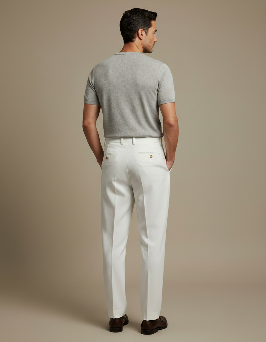 Pantalon À Pince Blanc Plissé Taille Haute Droit Homme - Gabardine - vue 2