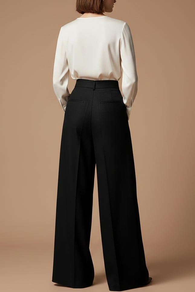 Pantalon À Pince Noir Ample Fluide Taille Haute Femme - Viscose - vue 2